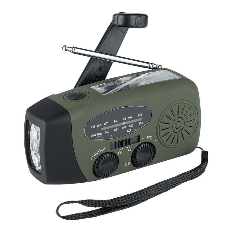 Nødradio med håndsving, solceller, powerbank