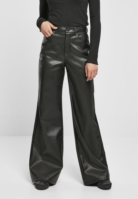 Black wide trousers in synthetic leather women