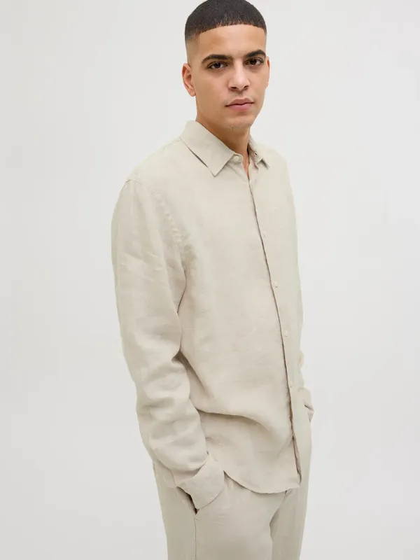Beige linneskjorta herr