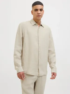 Beige linneskjorta herr