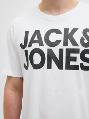 JACK & JONES Vit T-shirt Plus Size – Herr med Stor Svart logga