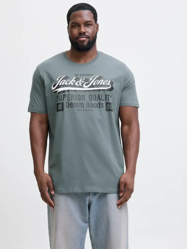 Blå T-shirt med logotryck herr plus size – Jack & Jones