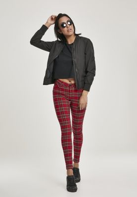 Red checkered slim pants lady