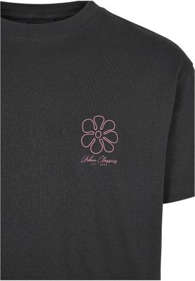 T-shirt för dam med blommönster bröst och – svart