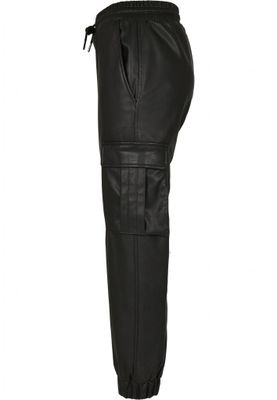 Trousers with leg pocket in fake leather