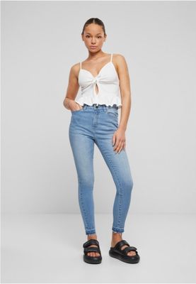 Spaghetti-strap peplum top with tie