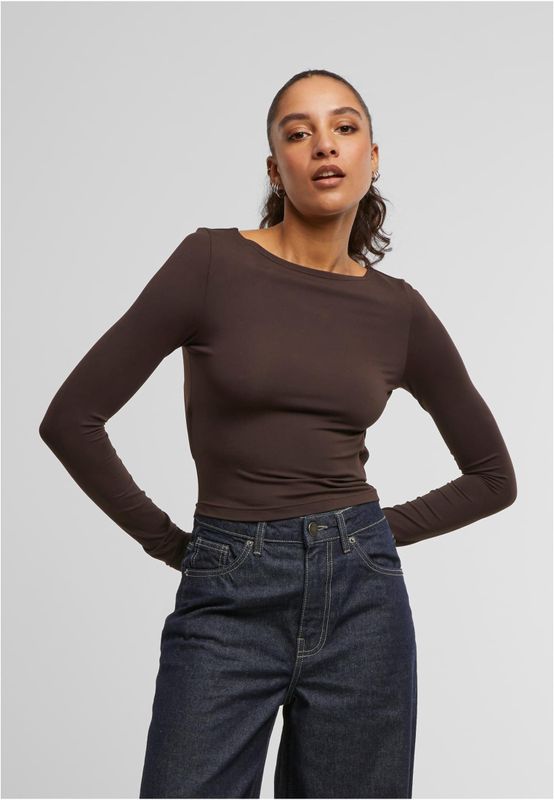 Skuren bak med öppen rygg Ladies Slim Fit Longsleeve med öppen rygg – varmbrun