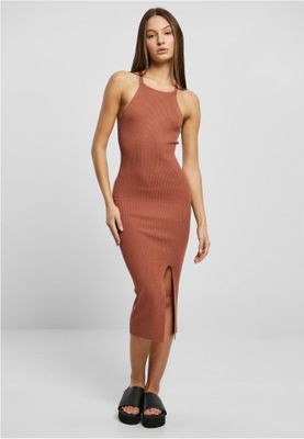 Ladies Midi Rib Knit Crossed Back Dress