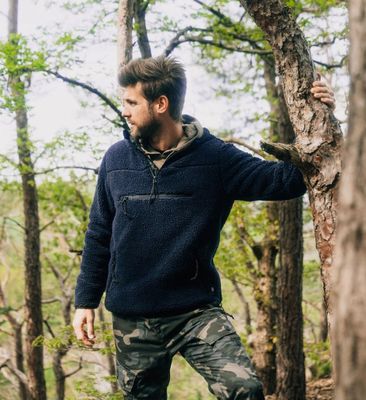 Navy teddyfleece worker pullover - men