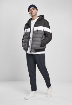 Three-colored padded men's jacket with hood
