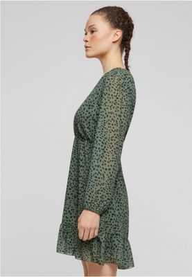 V-neck chiffon dress with leopard print