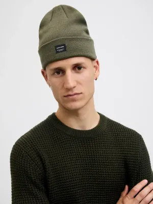 Olivgrön ribbstickad mössa Jack & Jones