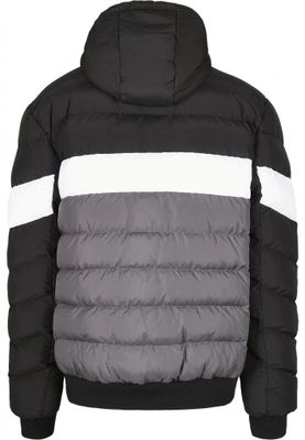 Three-colored padded men's jacket with hood