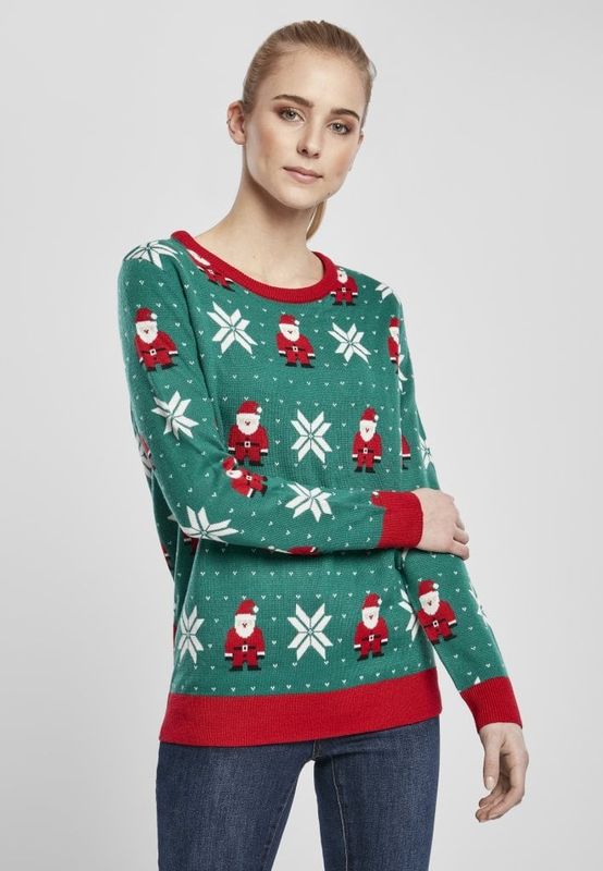 Green Christmas sweater with elves lady