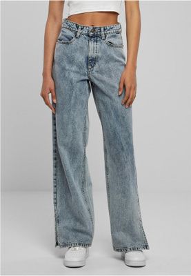 Wide-legged distressed denim for ladies.