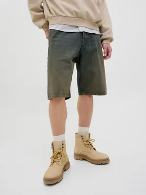 Tvättade blå denimshorts herr med overdye-effekt