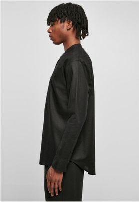 Cotton Linen Stand Up Collar Shir