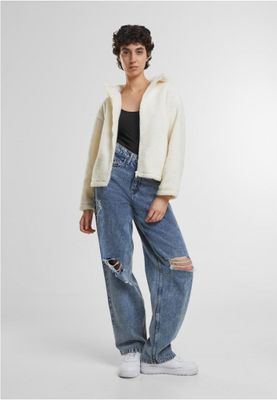 Women's short teddy jacket with hood