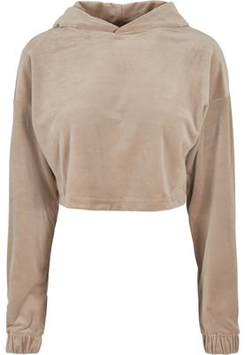 Ladies Cropped Velvet Oversized Hoody
