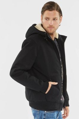 Short hooded jacket with teddy lining