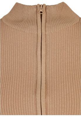 Ladies Cropped Rib Knit Zip Cardigan