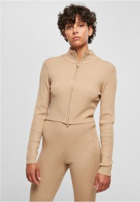 Ladies Cropped Rib Knit Zip Cardigan