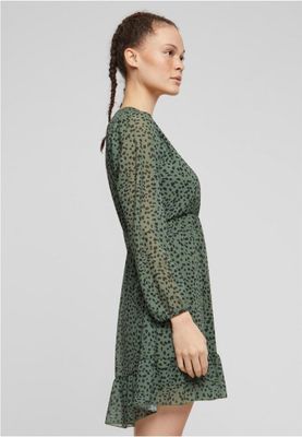 V-neck chiffon dress with leopard print