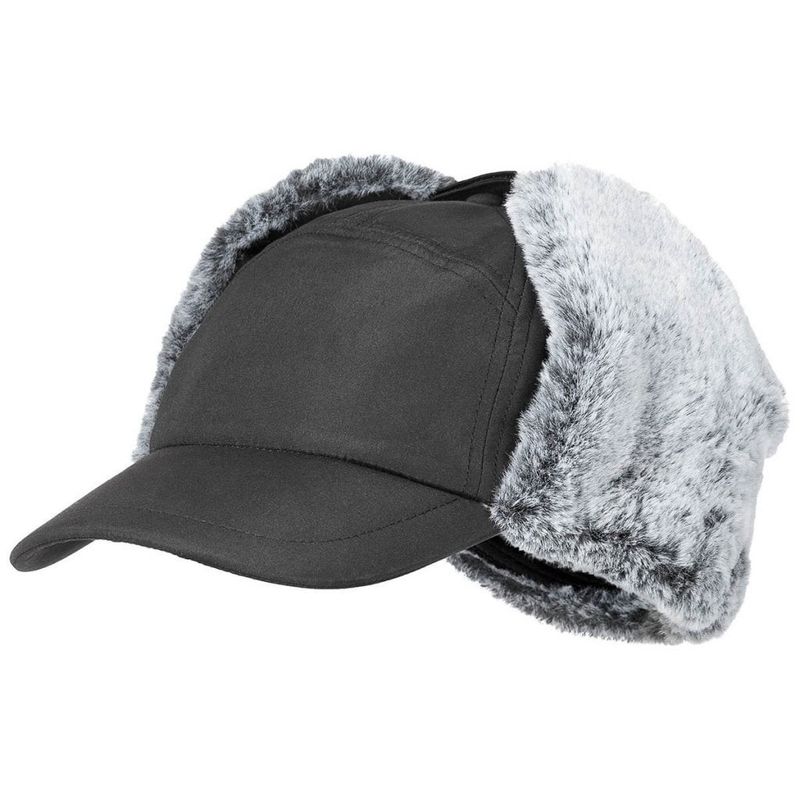 Winter cap with fur and ear flaps - black