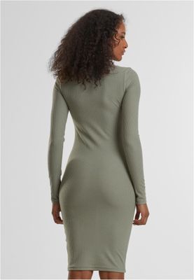 Ribbad klänning för dam – ljus olivgrön