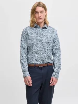 Slim fit poplin skjorta med långa ärmar