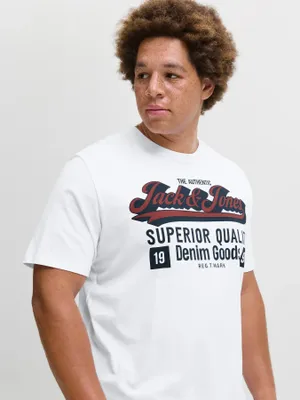 Vit T-shirt med tryck herr plus size – Jack & Jones