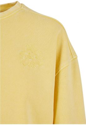Ladies Cropped Flower Embroidery Terry Crewneck