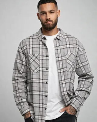 Lång oversize rutig skjorta herr grå