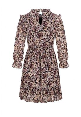 Chiffon dress with waistband and floral print