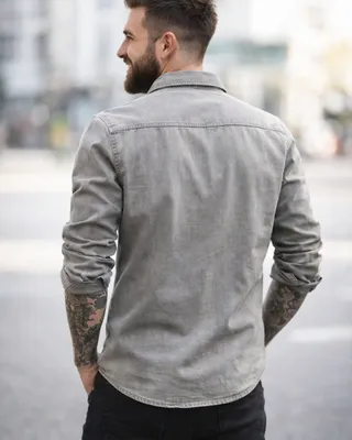 Gray worn jeans shirt