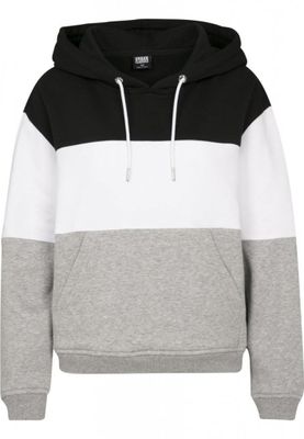 Ladies Oversize 3-Tone Hoody blk/wht/gry L