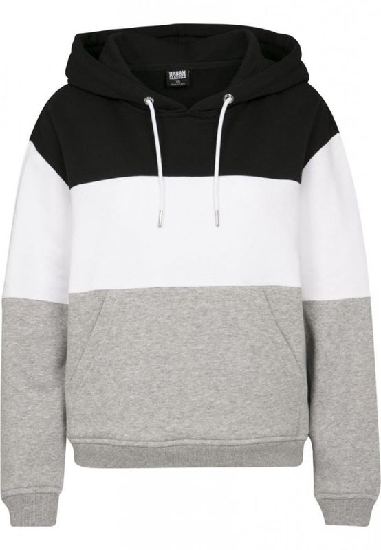 Ladies Oversize 3-Tone Hoody blk/wht/gry L