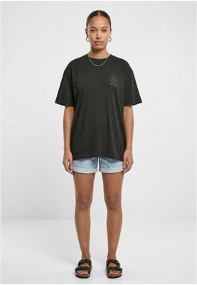 T-shirt för dam med blommönster bröst och – svart