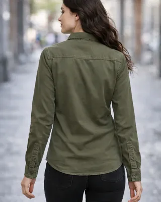 Long-sleeved vintage shirt olive - Ladies