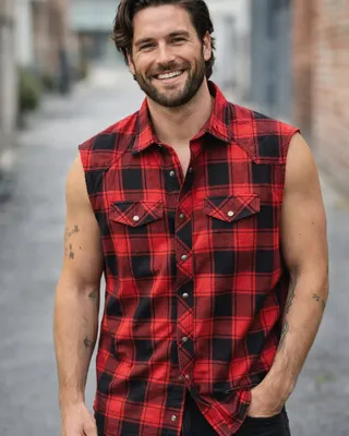 Sleeveless flannel shirt red/black
