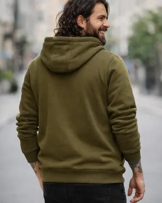 Huvtröja Sweatjacket Teddylining för herr – olive