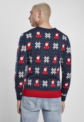 Blue fine knitted Christmas sweater men