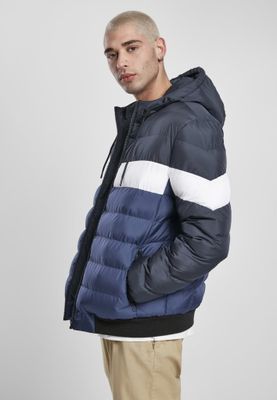 Three-colored padded men's jacket with hood