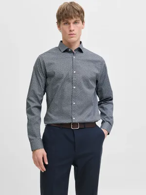 Slim fit poplin skjorta med långa ärmar