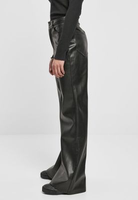 Black wide trousers in synthetic leather women