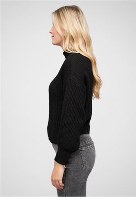 Pullover with stand-up collar and V-neckline
