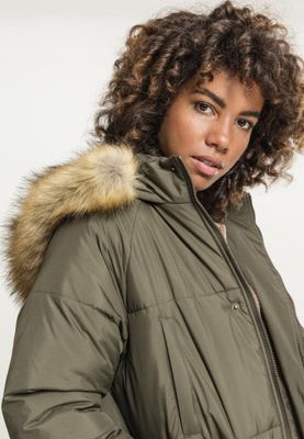 Long puff jacket with fur hood