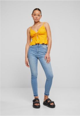 Spaghetti-strap peplum top with tie