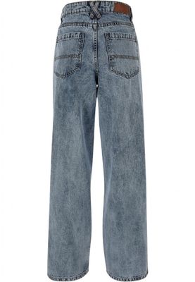 Wide-legged distressed denim for ladies.