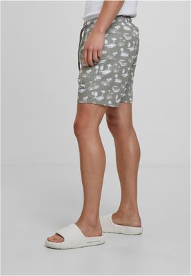 Pattern Swim Shorts Pale Olive/White